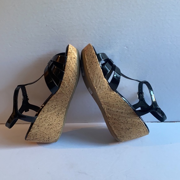 🆕 Black Patent Cork Wedged Strappy Patform Heels !!! - Picture 12 of 16